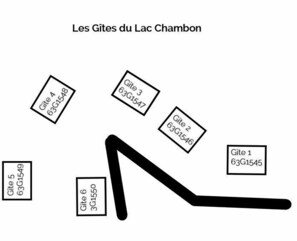 Explore the ski slope layout at Les Gîtes du Lac Chambon, featuring six unique accommodations.