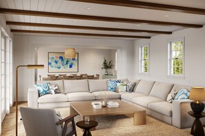 スマートテレビ、暖炉、ステレオ