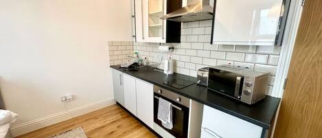 Fridge, microwave, oven, toaster