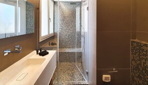 Combined shower/tub, hair dryer, towels