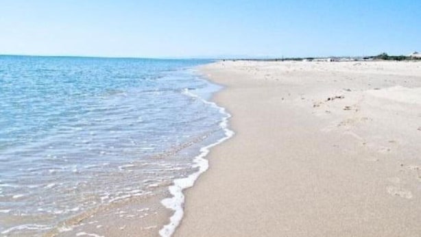 Ein Strand mit klarem, blauem Wasser und einem sandigen Ufer.