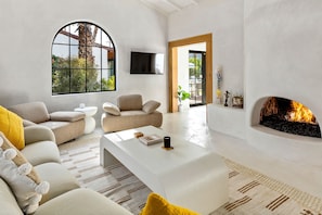 TV, fireplace