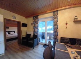 Apartamento, 1 cama Queen, vista para a montanha | Edredons de pluma, individualmente decorados, individualmente mobiliados