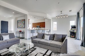 TV, fireplace, books, offices - 'Casa Del Sol' - Cozy Oasis in Desert Hot Springs! (Desert Hot Springs)