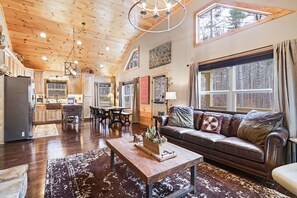 Télévision, cheminée, baby-foot, livres