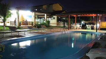 Outdoor pool, open 8:00 AM to 8:00 PM, sun loungers