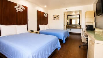 Room, 2 Queen Beds, Non Smoking | Desk, iron/ironing board (on request), WiFi (free), bed sheets