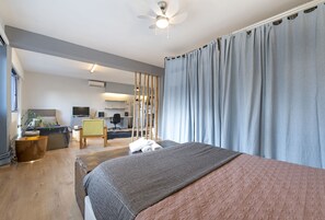 1 bedroom, desk, iron/ironing board, travel cot