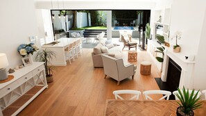 Smart TV, fireplace, table tennis, books