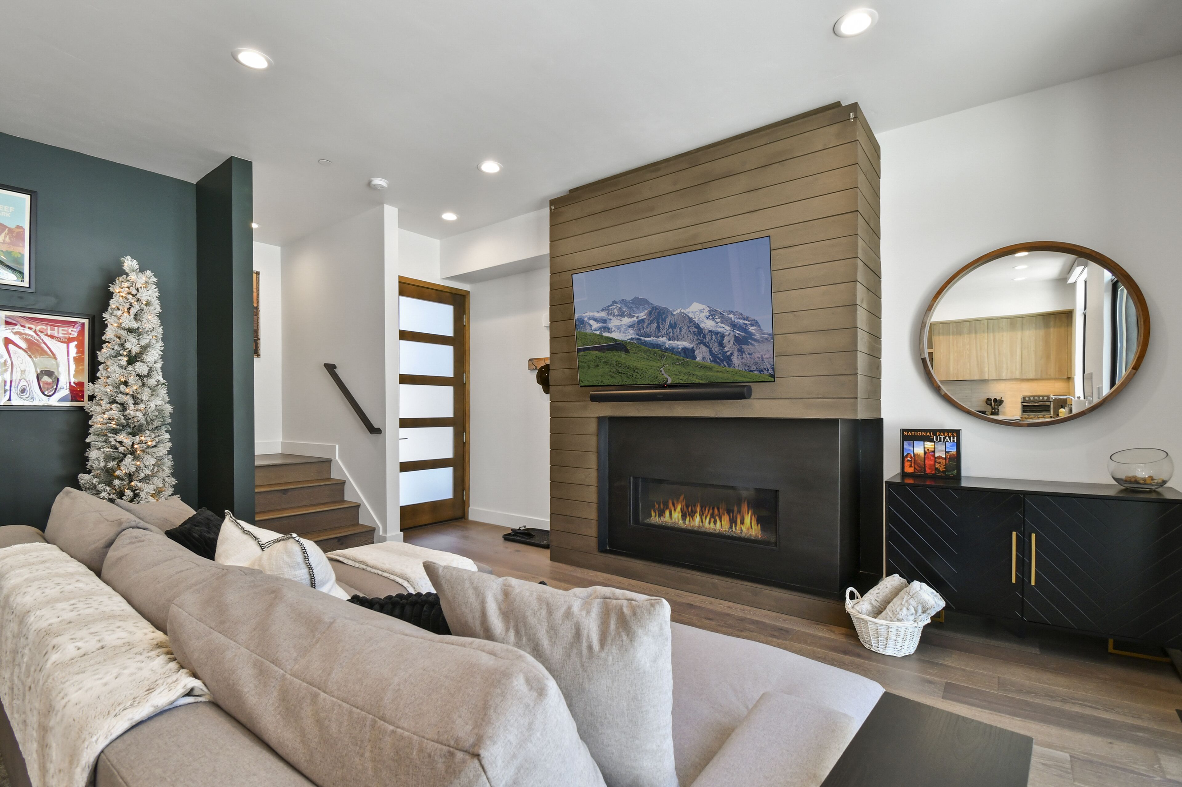 TV, fireplace