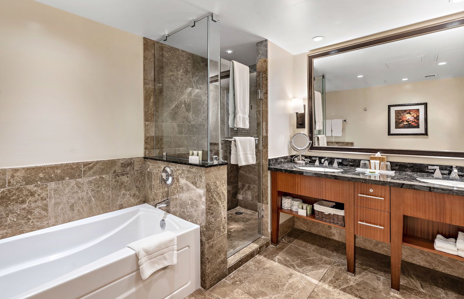 Bathtub, hair dryer, towels