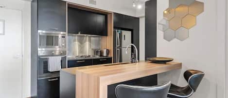 Fridge, microwave, oven, dishwasher