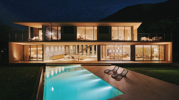 A modern two-story house with a swimming pool, outdoor seating, and a large dining area. - Villa El Cielo Ishigaki (Ishigaki)