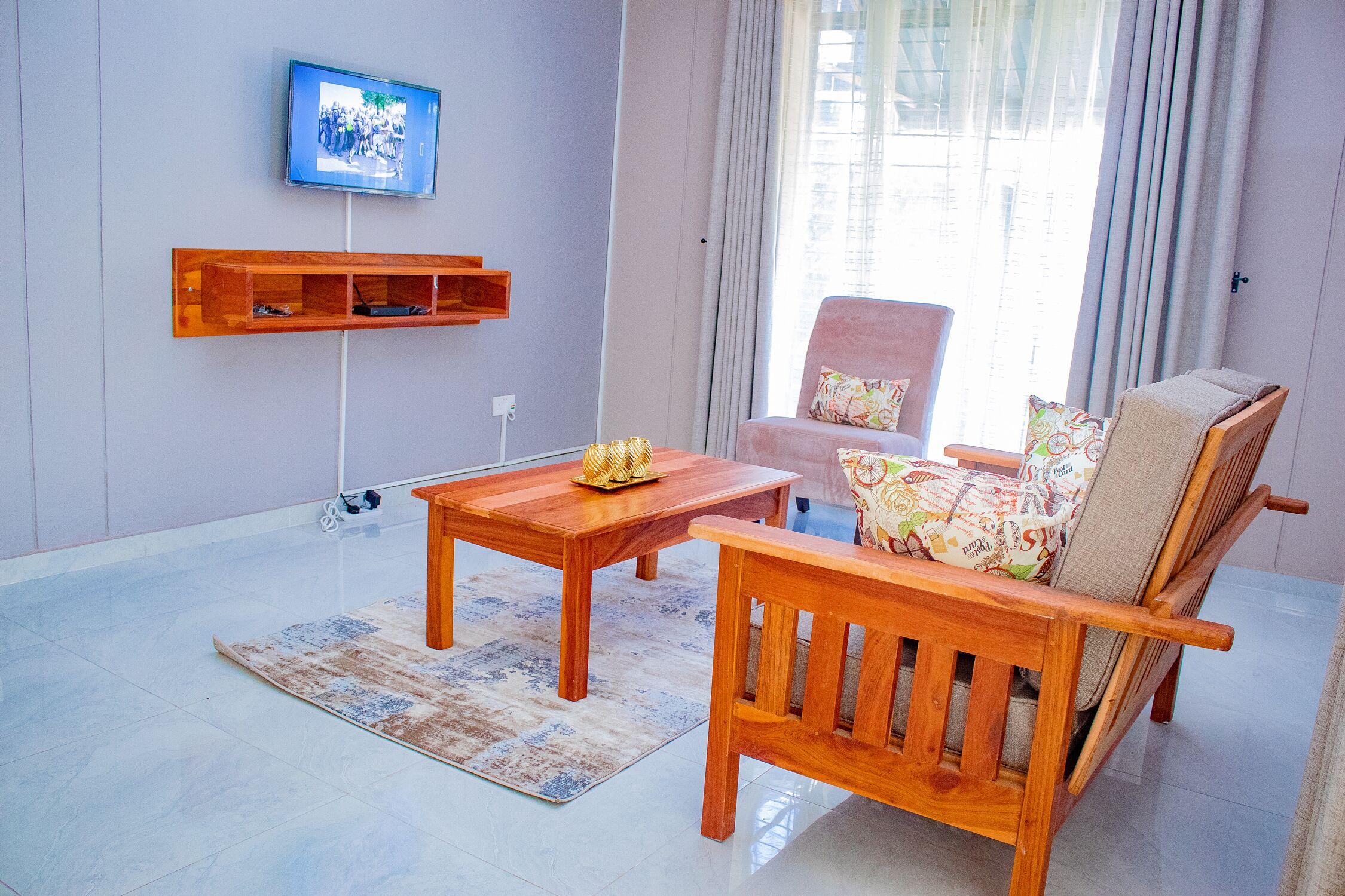 42-inch flat-screen TV with satellite channels, TV