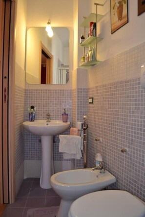 Combined shower/bathtub, hair dryer, towels
