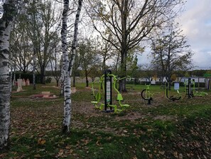 Work out amidst nature with a variety of fitness equipment and scenic surroundings.