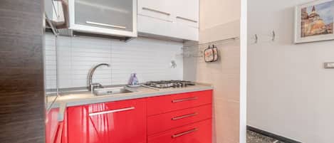 Frigorífico, microondas, horno y placa de cocina