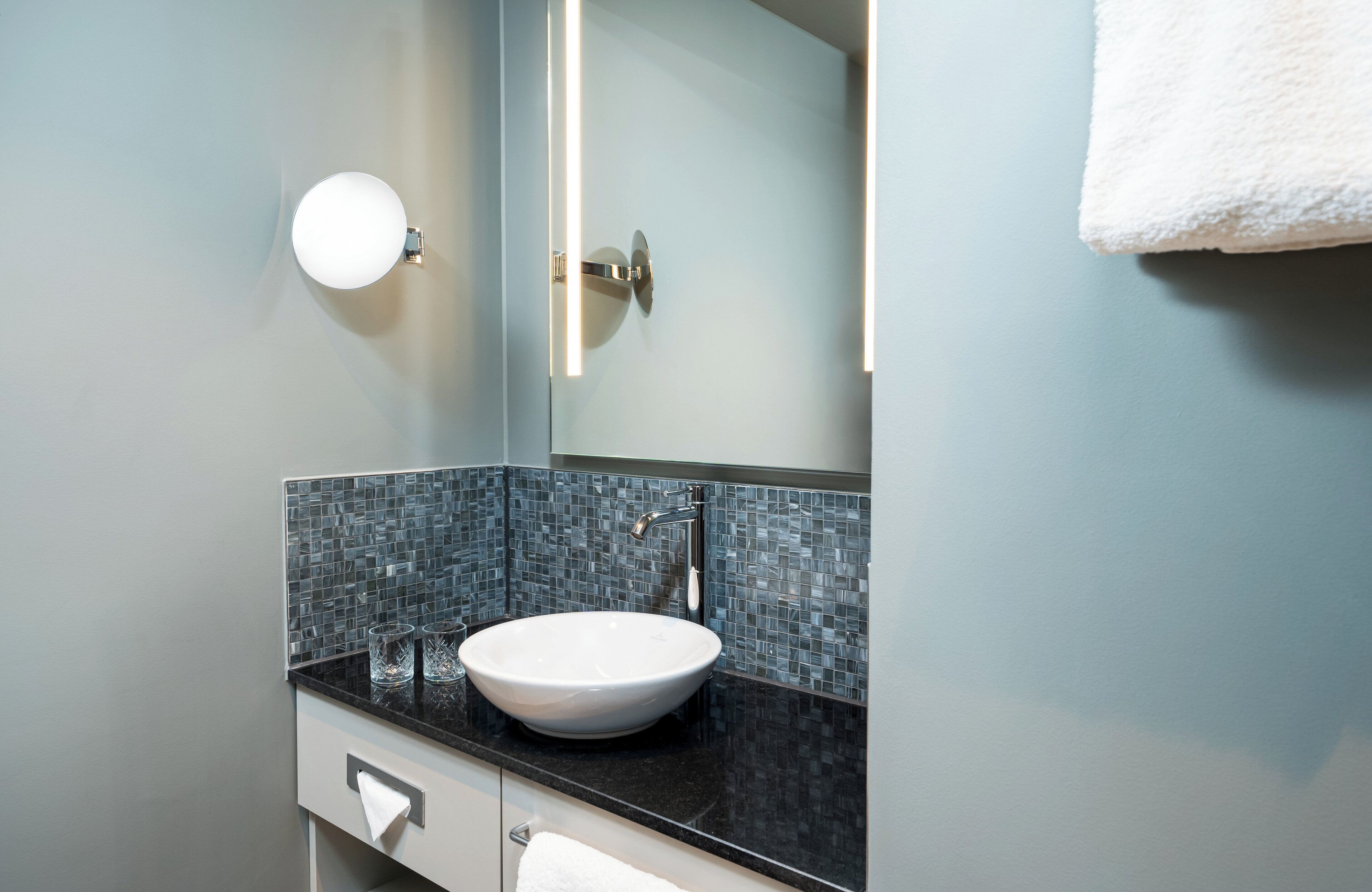 shower, eco-friendly toiletries, hair dryer, towels