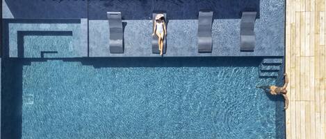 Outdoor pool, pool umbrellas