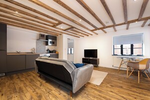 Apartamento Business | Zona de estar | Smart TV de 45 pulgadas con canales digitales, una televisión