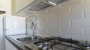 A modern kitchen with a stainless steel sink, a gas stove, and a built-in oven. - Salvia apartment in Follonica (Follonica)