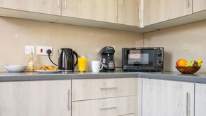 Apartamento City | Cocina privada | Frigorífico, microondas, horno y placa de cocina
