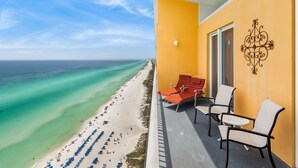 A balcony with a view of a beach and ocean. - Fall @ Splash!  October/ November Open! (Panama City Beach)