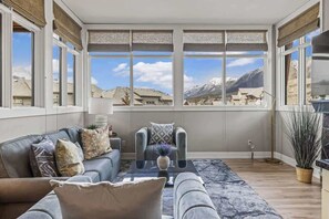 Télévision, cheminée, espaces bureaux