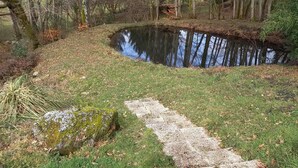 A pond with a stone path leading to it, surrounded by grass and trees. - Detached house in LE PARC DU MORVAN in Chalaux for 4 people. (Chalaux)