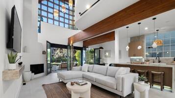 Smart-tv, bøger, videobibliotek, stereoanlæg