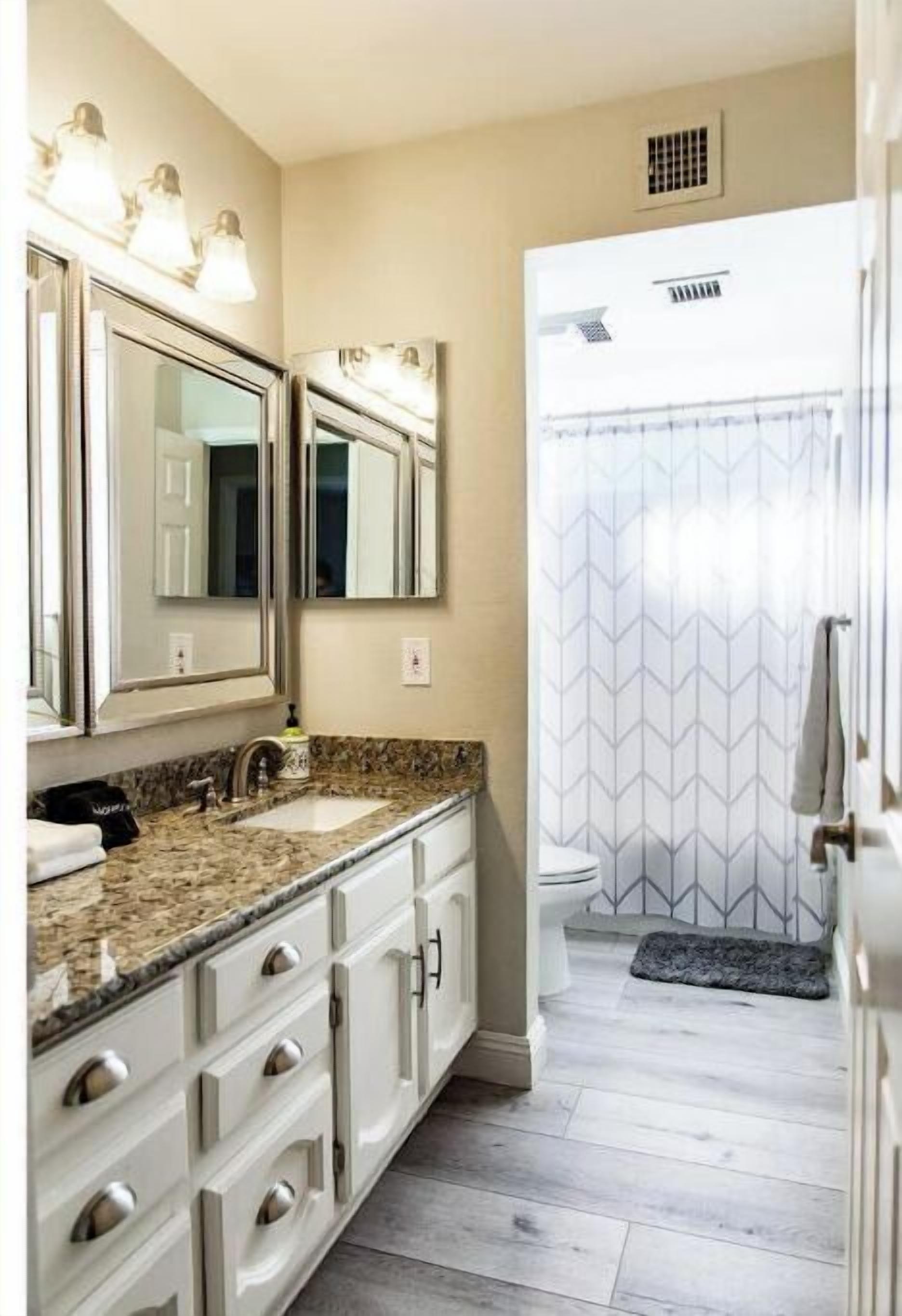 Hallway bathroom w/ shower + tub combo