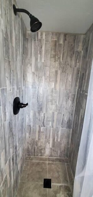 Douche, séchoir à cheveux, serviettes fournies, shampooing
