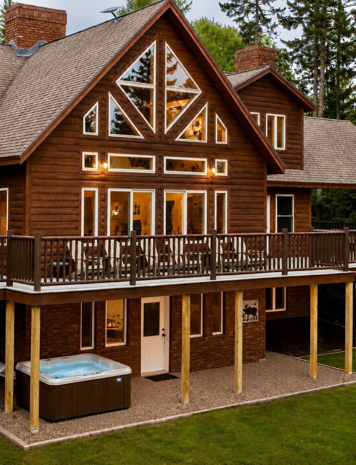 Hot tub under the deck at Lily Bay Chalet
