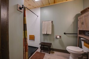Shower, towels, soap, shampoo