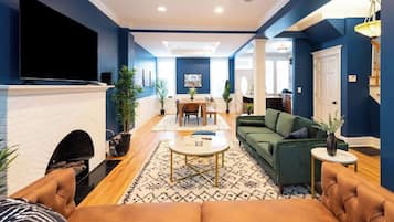 TV, fireplace, offices