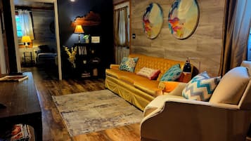 Smart TV, chimenea, libros