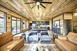 Smart TV, fireplace, foosball