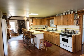 Fridge, oven, stovetop, coffee/tea maker