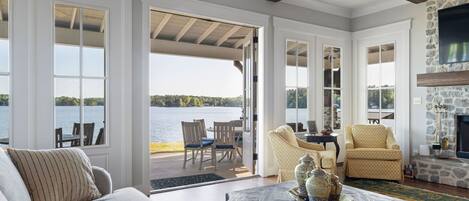 Fireplace, table football, books
