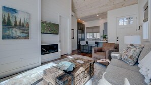 TV, fireplace