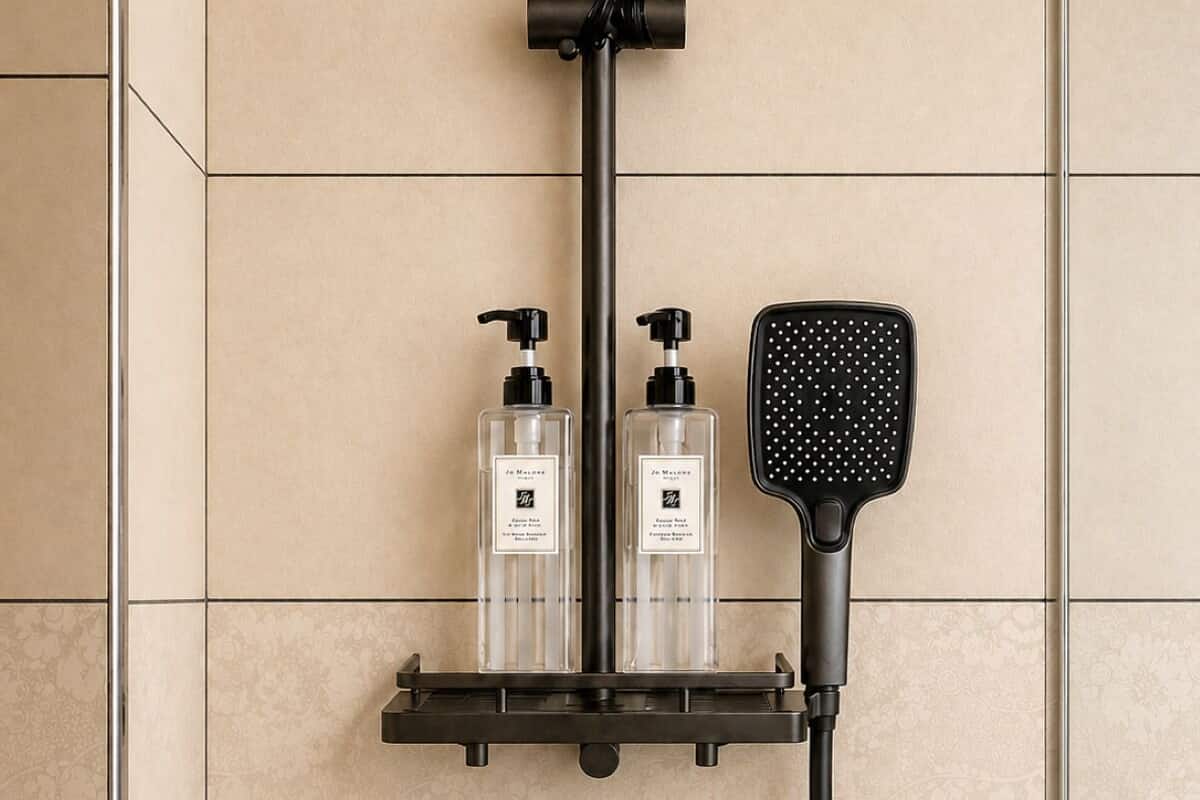 Shower, rainfall showerhead, free toiletries, hair dryer