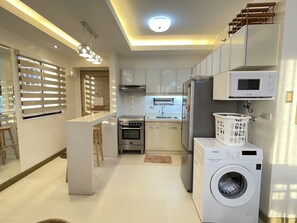 Fridge, microwave, oven, dishwasher