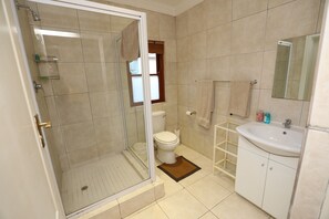 Hair dryer, soap, shampoo, toilet paper