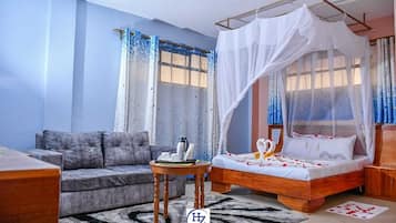 Memory-foam beds, desk, free WiFi
