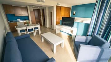 Studio, Balcony, Sea View | Living area | 43-inch Smart TV with satellite channels, TV