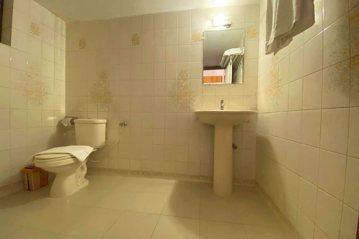 deluxe twin room | bathroom | free toiletries, slippers, towels