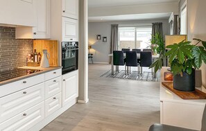 Fridge, microwave, dishwasher, coffee/tea maker