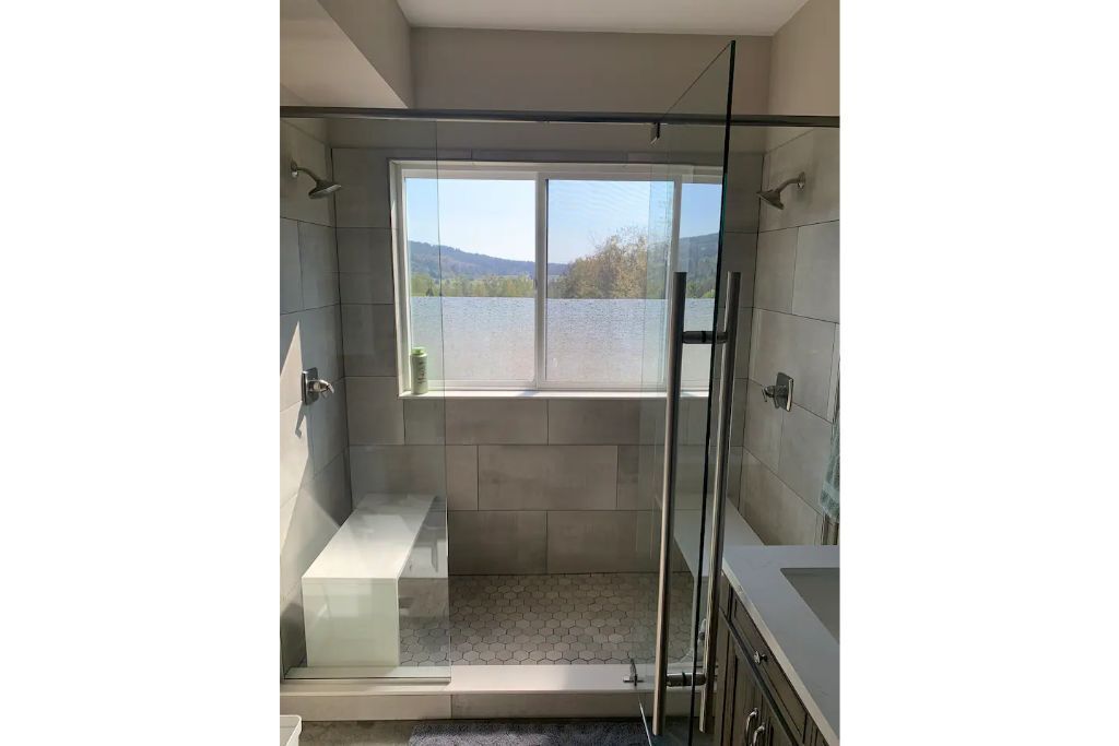Shower, towels, soap, shampoo