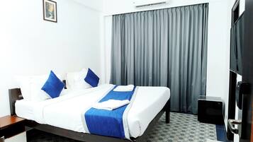 Frette Italian sheets, premium bedding, memory-foam beds, desk