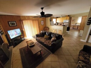 Smart TV, fireplace, stereo